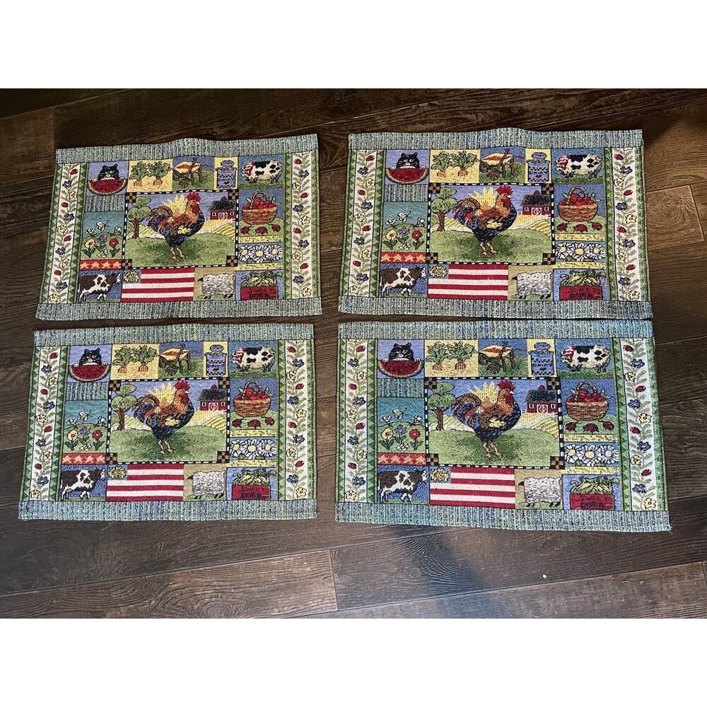 Americana Tapestry Farmhouse Rooster Placemats Set of 4 VINTAGE